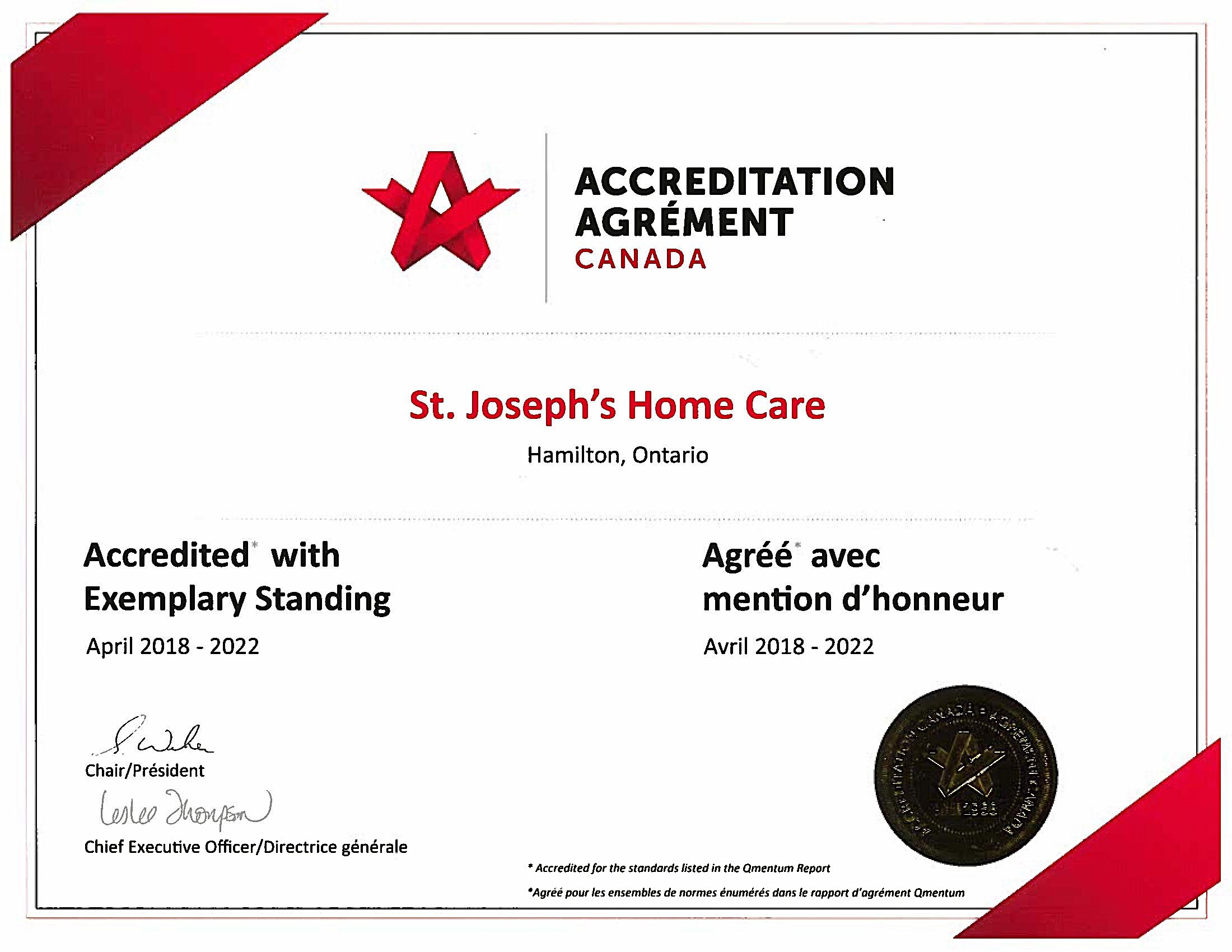 2018 to 2022 Accreditation Certificate